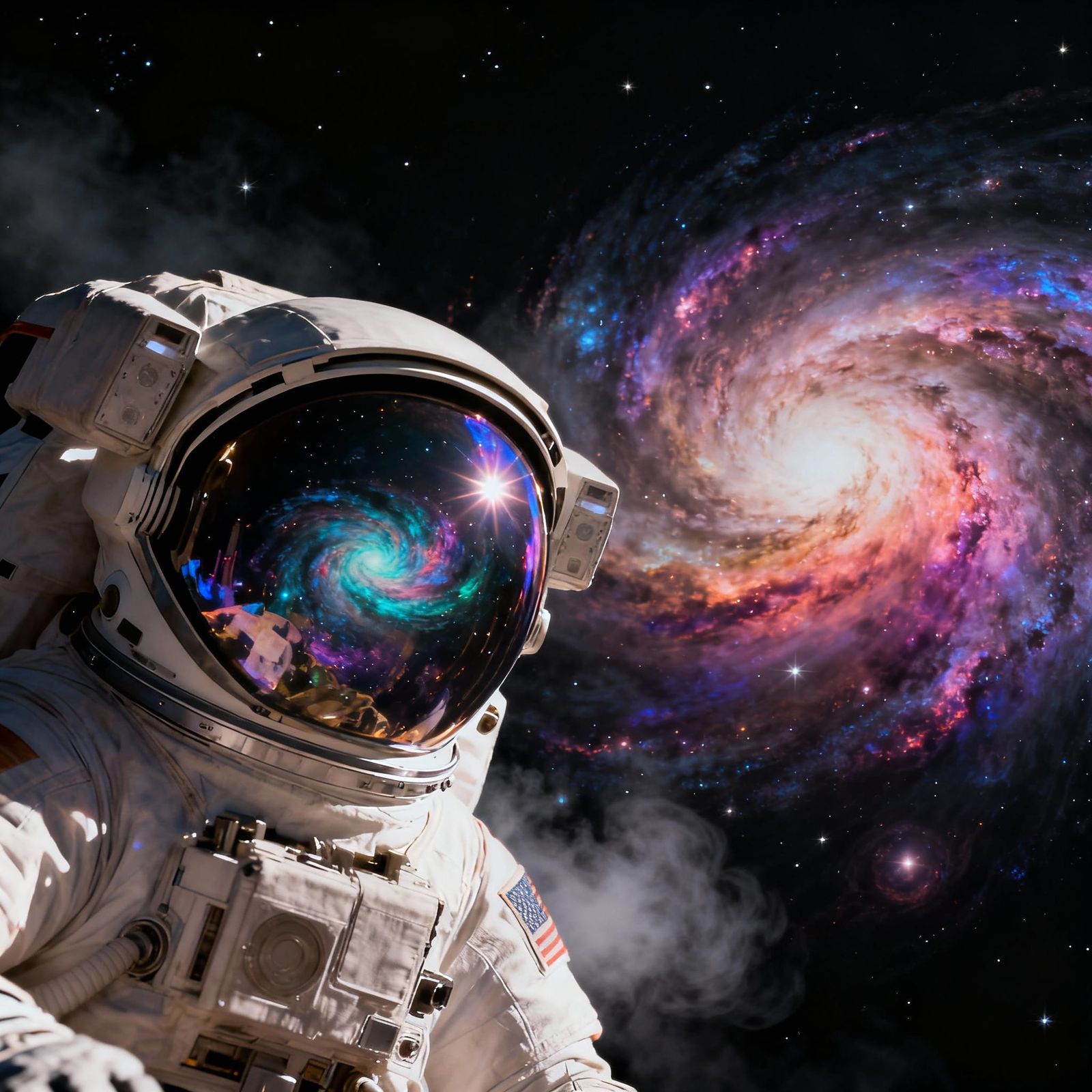 Astronaut Adrift Gazing at Vivid Cosmic Nebula