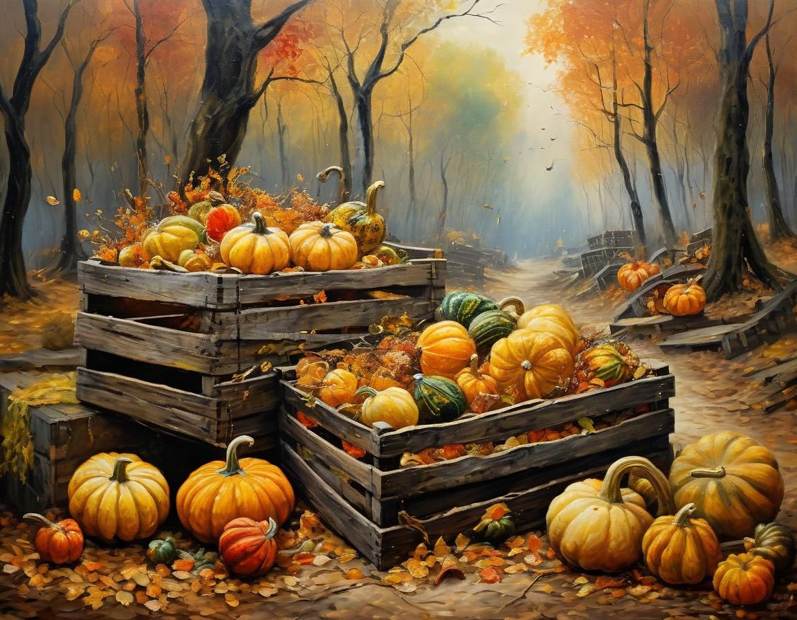 Gourds in Autumn Forest, Expressive Oil Painting