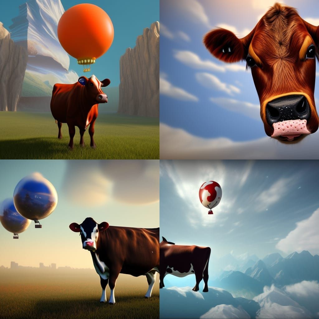 Cow in 3D Balloon Flying Over City