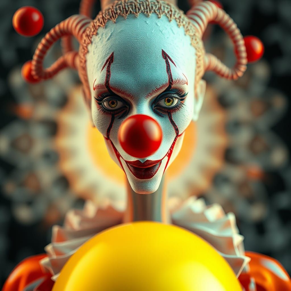Surreal Clown Woman Macro in Geometric Abstraction