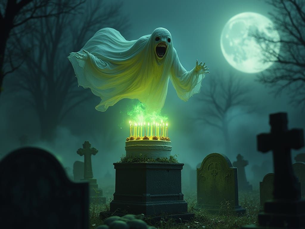 Ghostly Birthday Party in Haunted Cemetery at Midnight