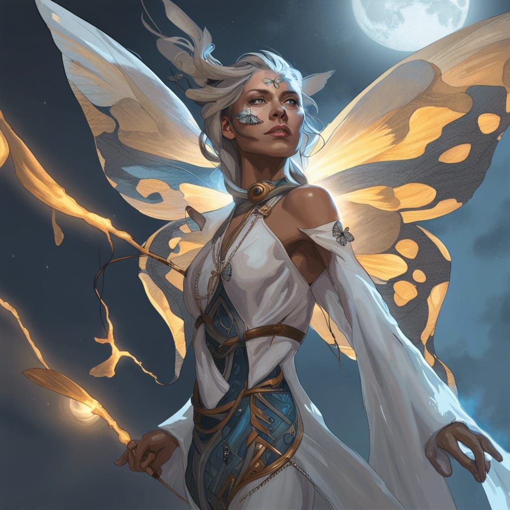 Butterfly Winged Shaman Under Moonlight