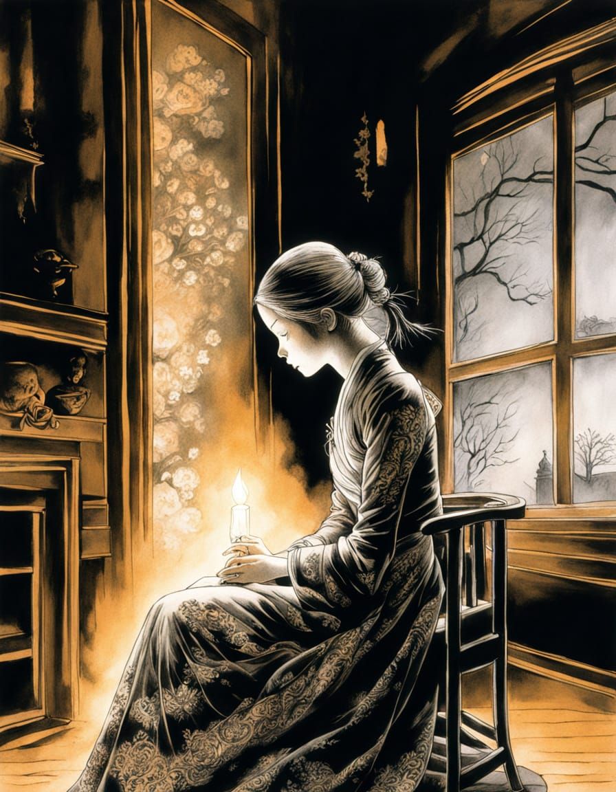 Victorian Woman Lost in Thought by Firelight