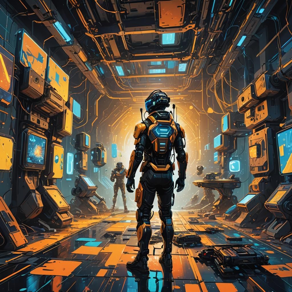 Vibrant Sci-Fi Virtual Reality with Robots in 3D