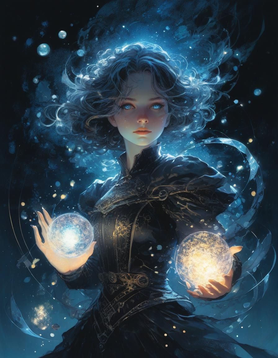 Fantasy Magic Caster in Amano-Inspired Style