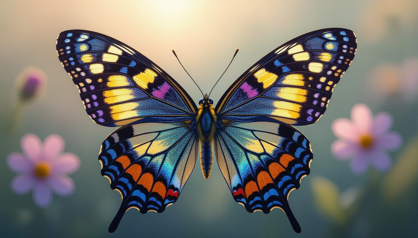 Close-up Butterfly Wing with Iridescent Scales