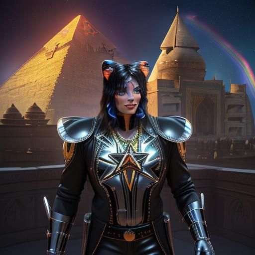 Anthropomorphic Cat Dance in Spaceship, 3D Digital Art