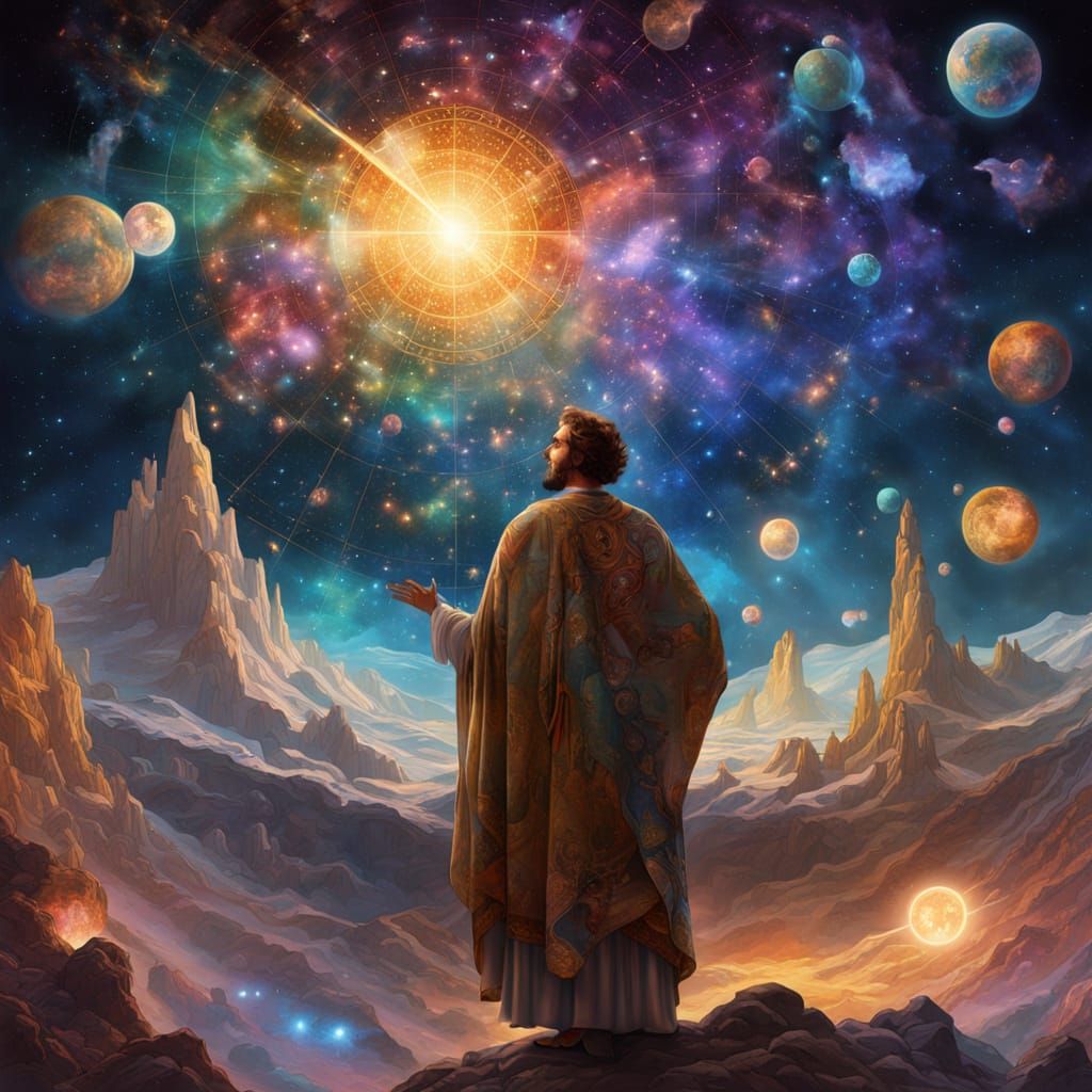 Celestial Cartographer in Crystal Observatory, Digital Art
