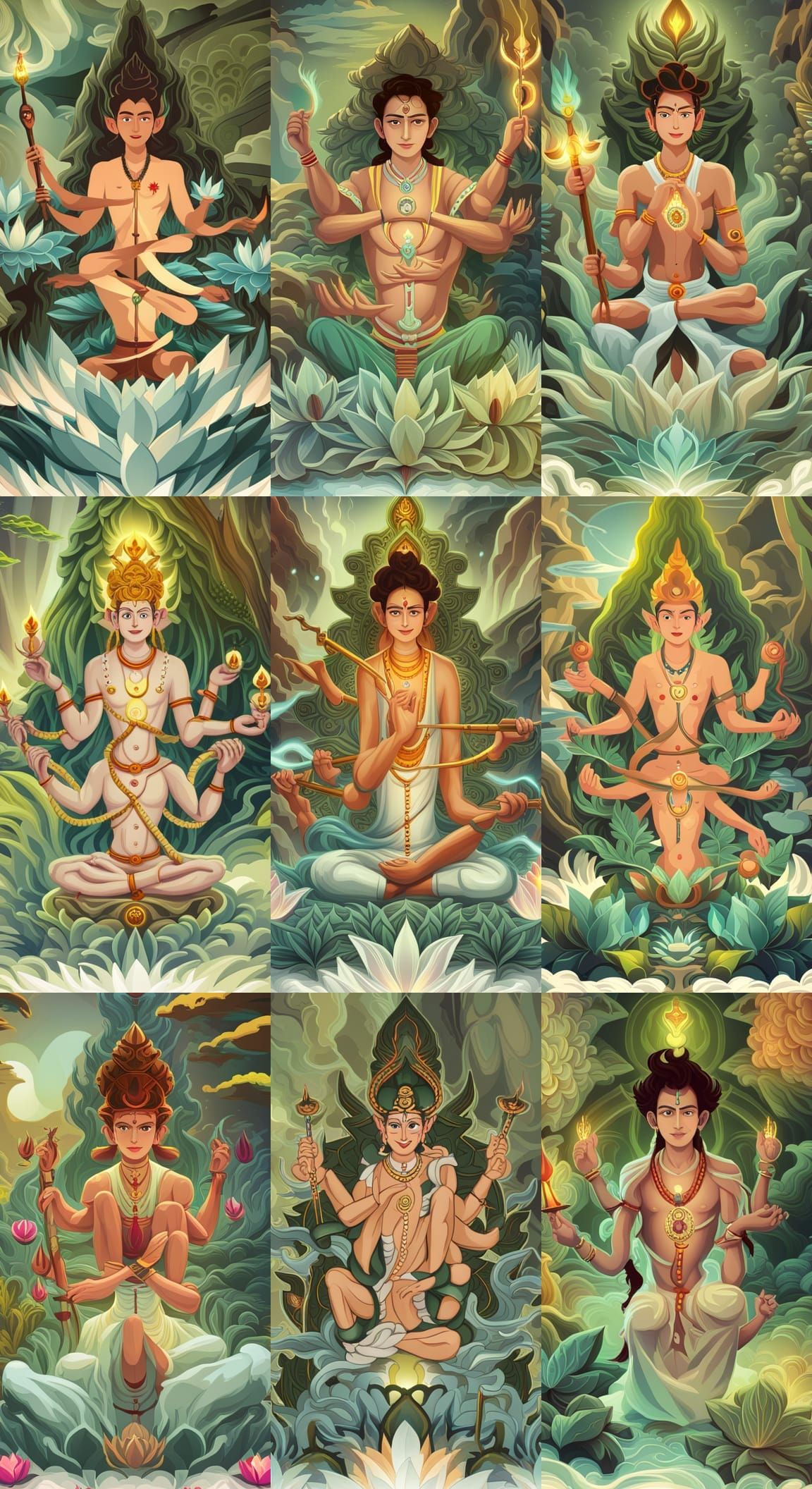 Hindu God Dattatreya with Trishul in Jungle, Anime Art