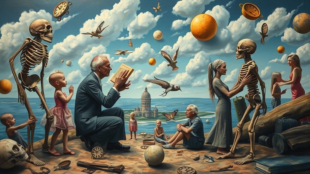 Surrealist Painting: Aging in Reverse, Time Unravels
