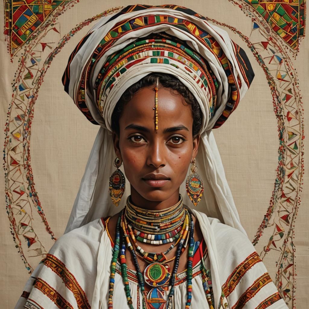 Ethiopian Woman in Habesha Kemis with Embroidery