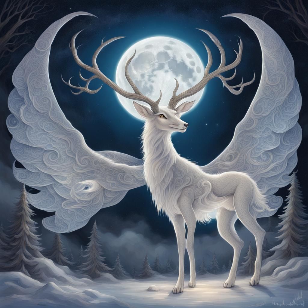 Mystical Creature Emerges Before the Moon in 3D