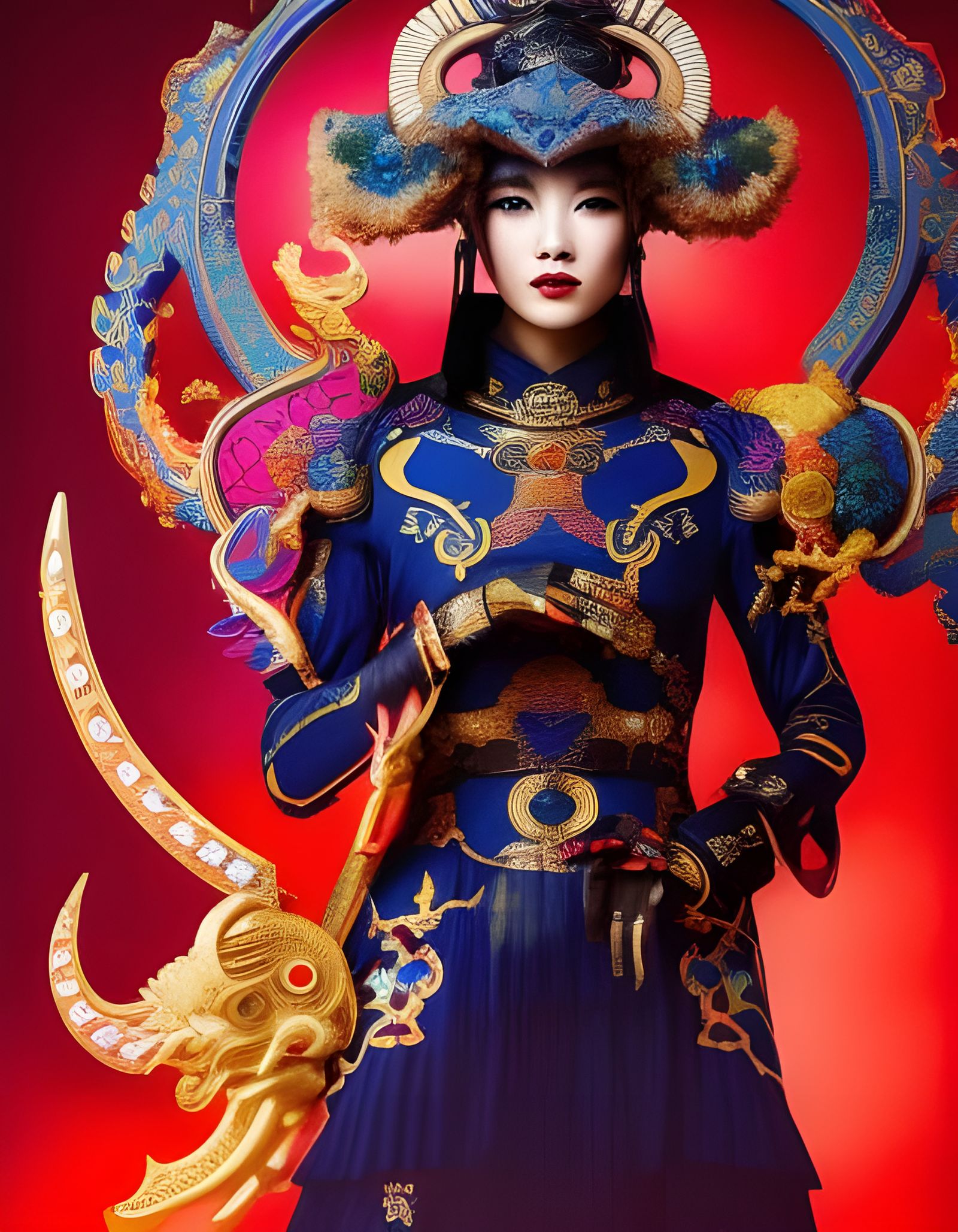 Aries Zodiac as Futuristic Samurai in Digital Art