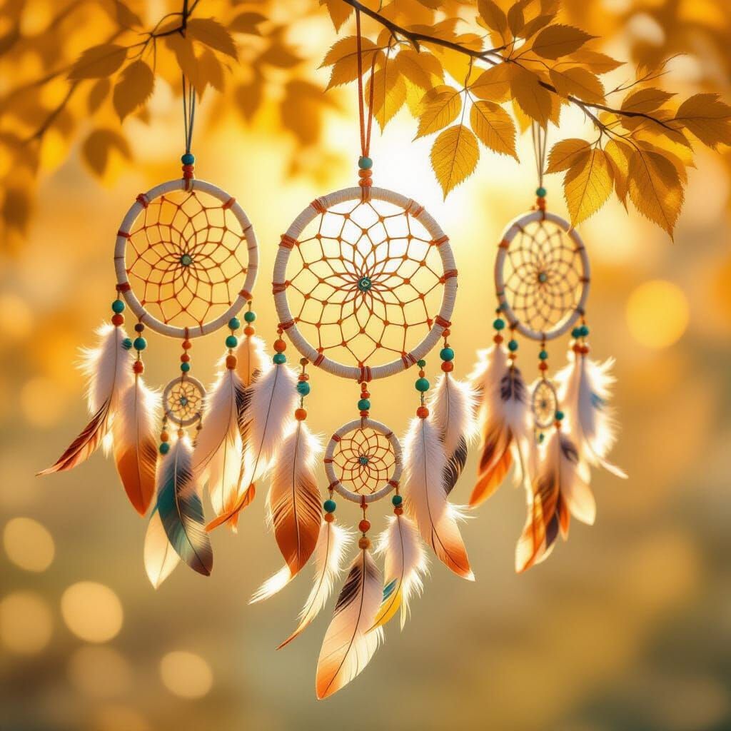 Ethereal Dreamcatchers Adorn Golden Autumn Tree