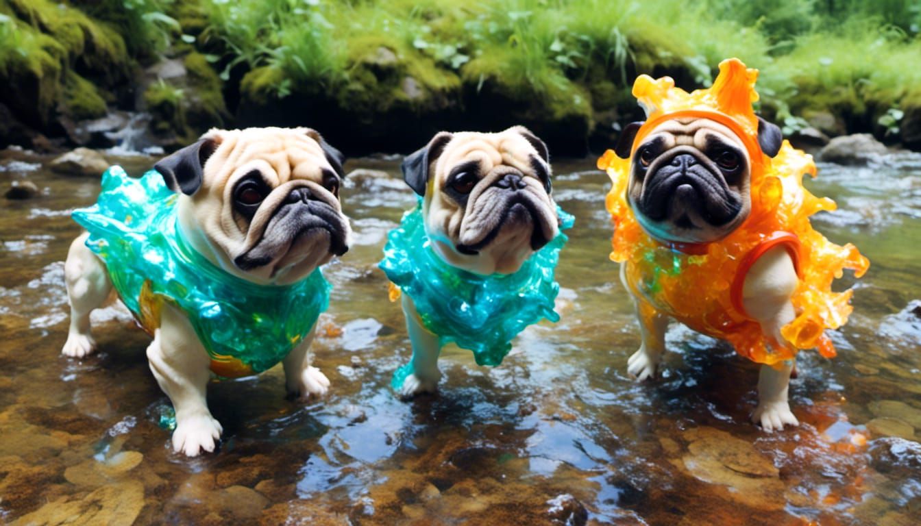 Pugs on a Path in Fantastical Style