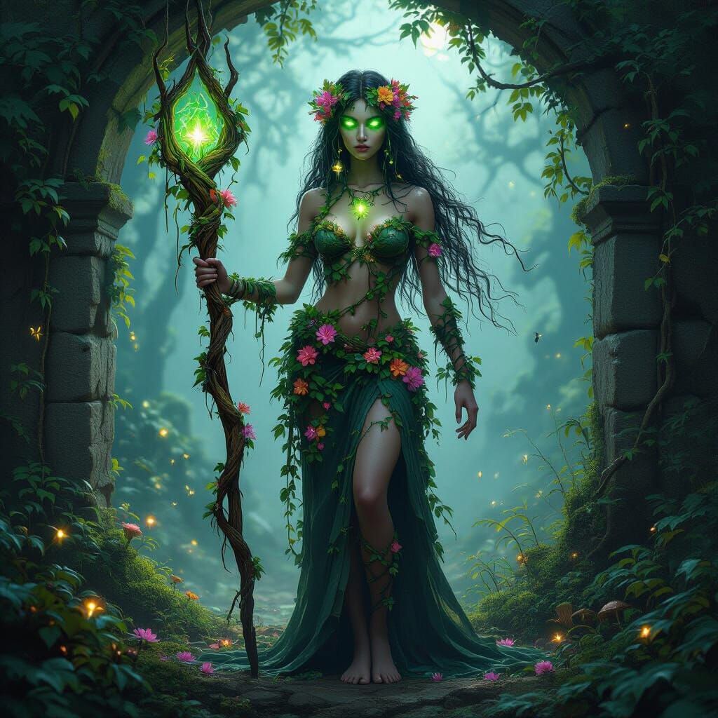 Mystical Forest Goddess in Dark Fantasy Style