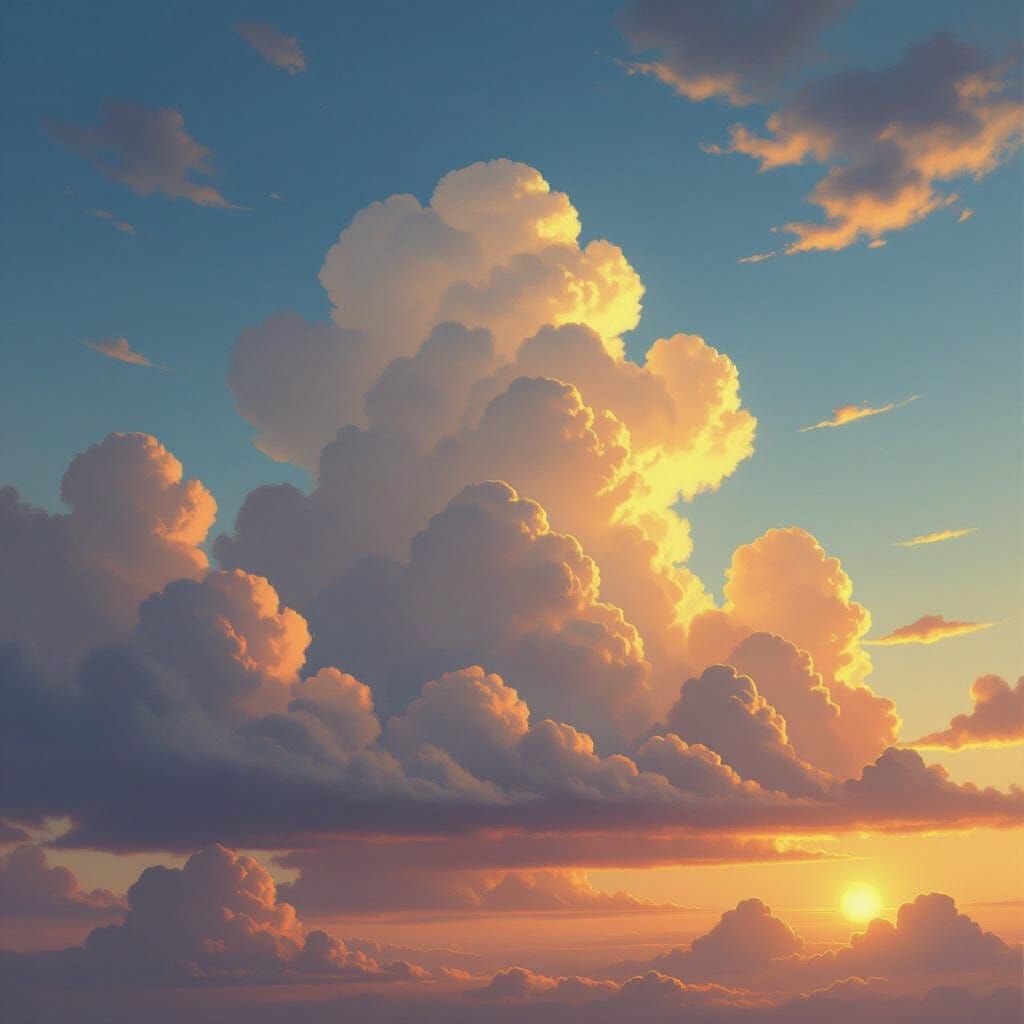 Peaceful Sky with Clouds in a Soft, Warm Light