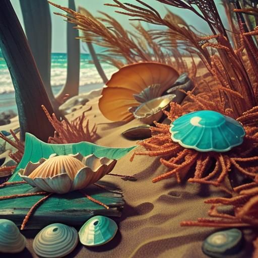 Detailed Beach Scene with Sea, Sand, and Cliffs