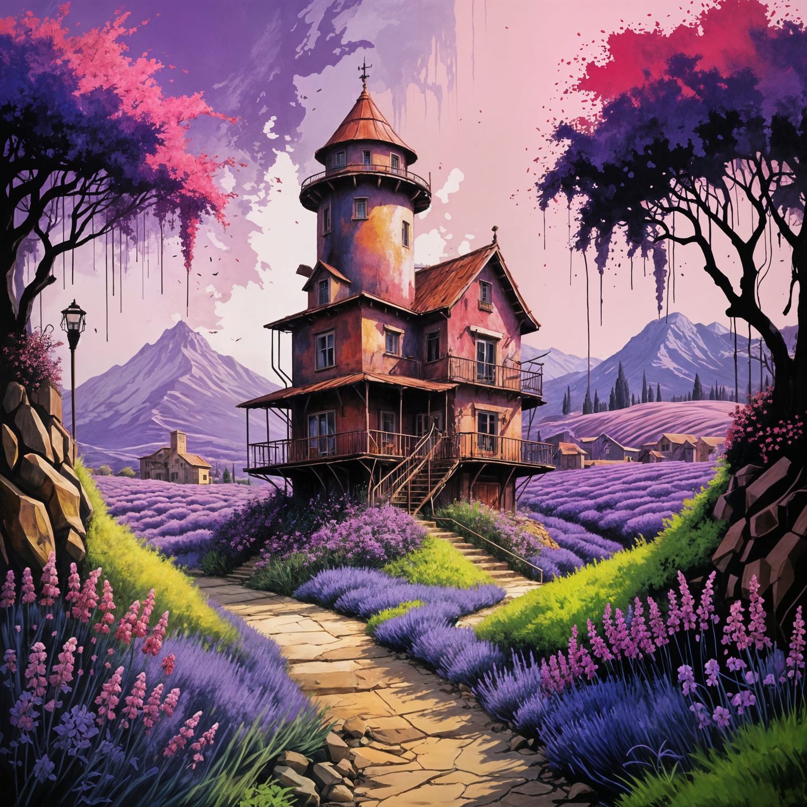 Dreamlike Mediterranean Manor in Vibrant Colors