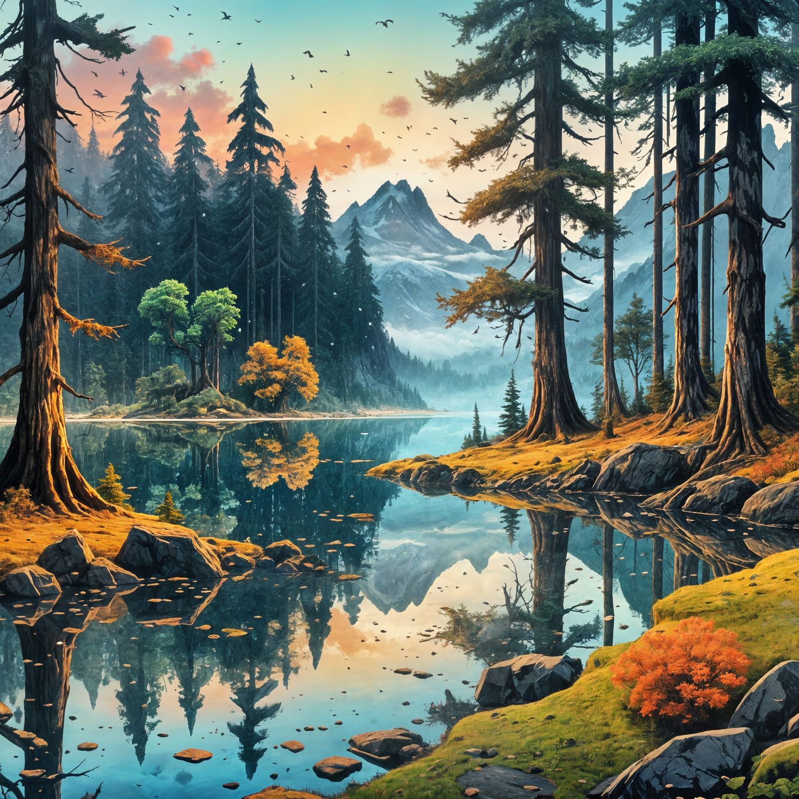 Bioluminescent Forest Twilight Dreamscape Concept Art