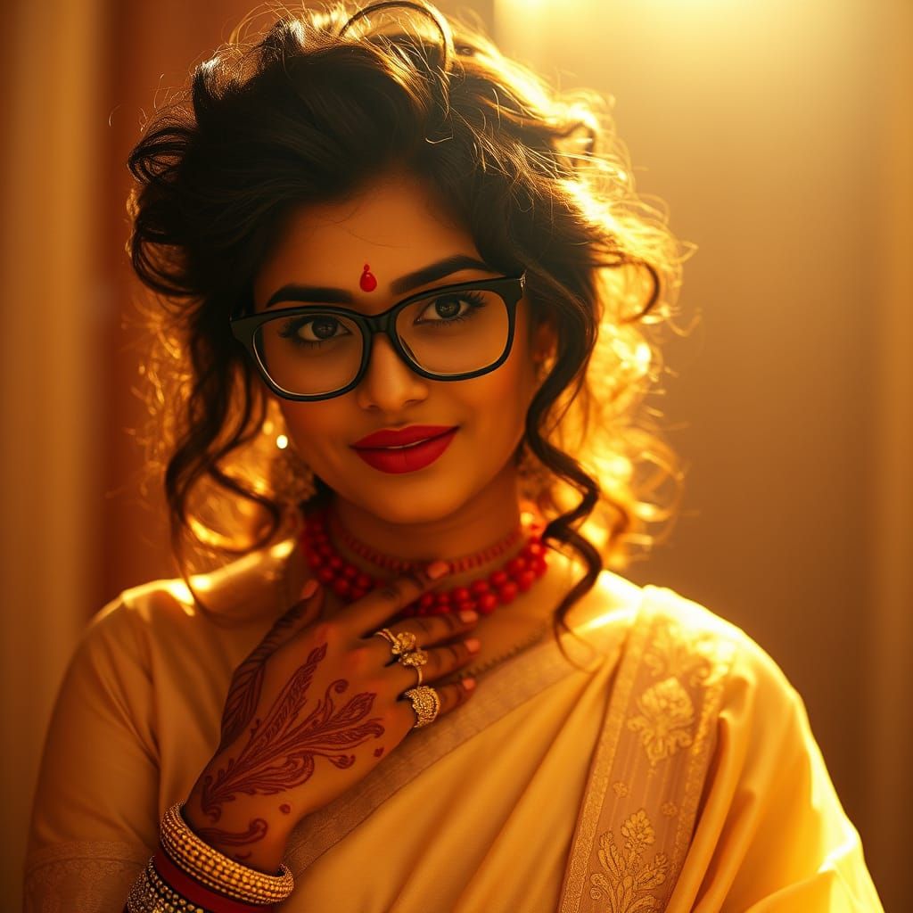 Indian Bride in Golden Light, Cinematic Film Still