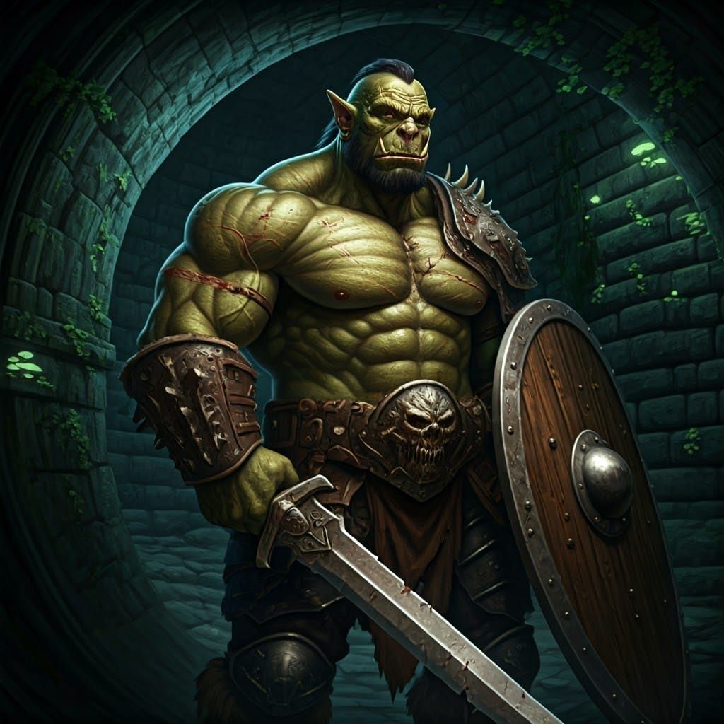 Orc Warrior Guarding Catacombs in Fantasy Art Style