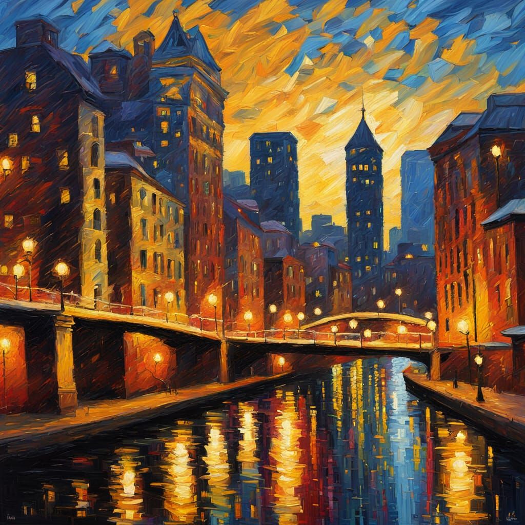 Pittsburgh Cityscape in Expressionist Oil Painting Style