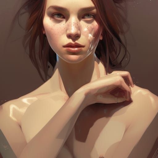 Detailed Portrait of Nude Girl in Art Nouveau Style