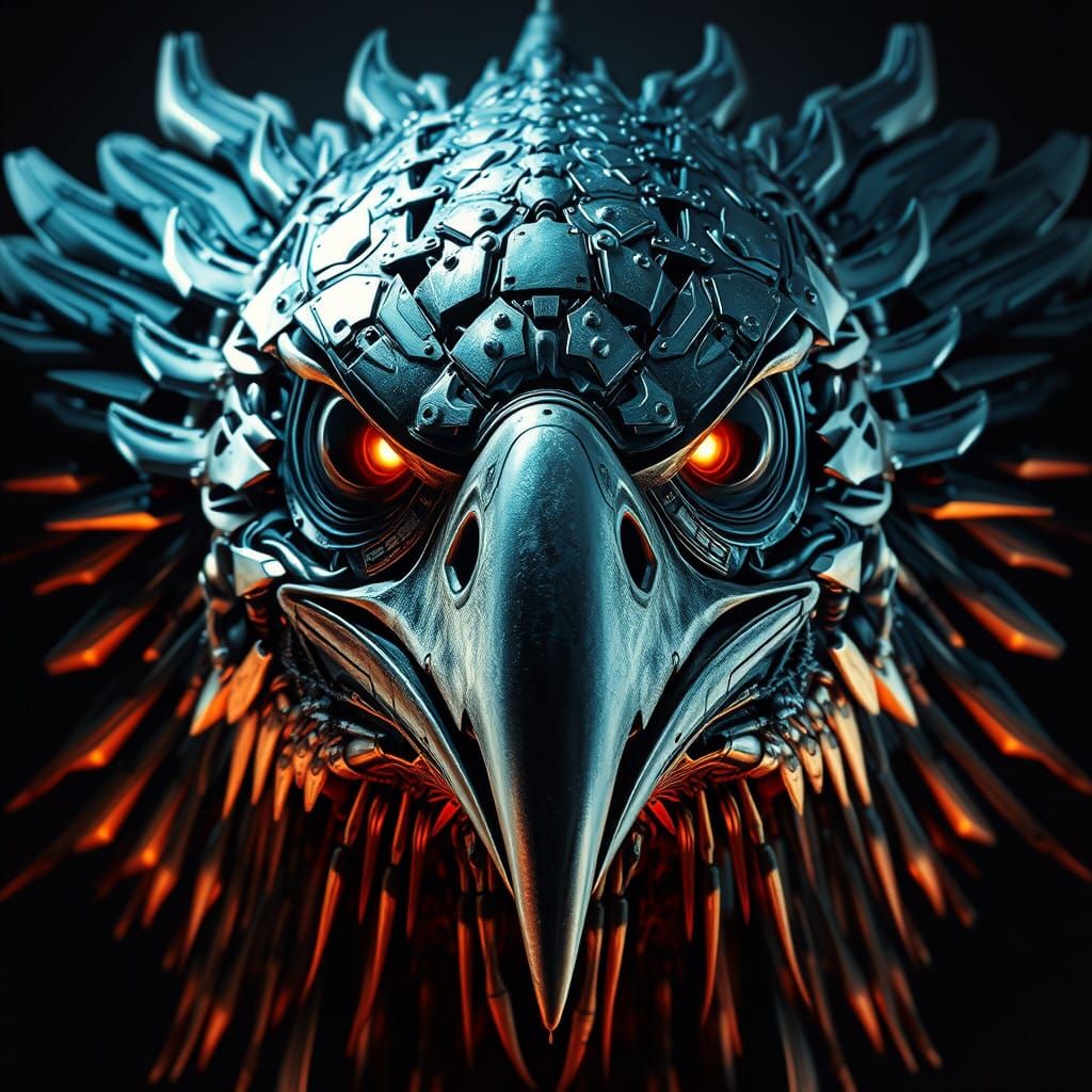 Mechanical Bird of Menace in Cyberpunk Style