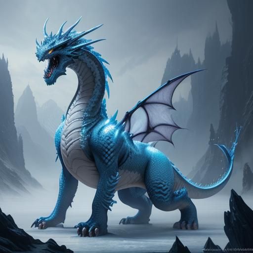 Detailed Ice Dragon Fantasy Concept Art