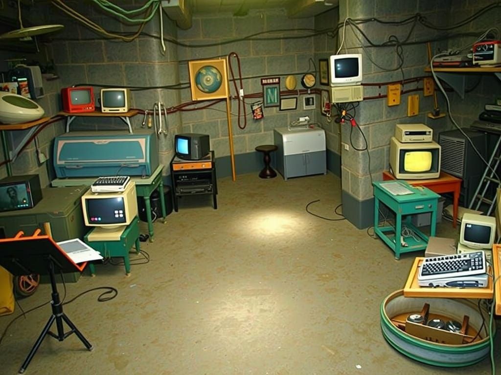 Retro Cyberpunk Lair in a Liminal Film Noir World