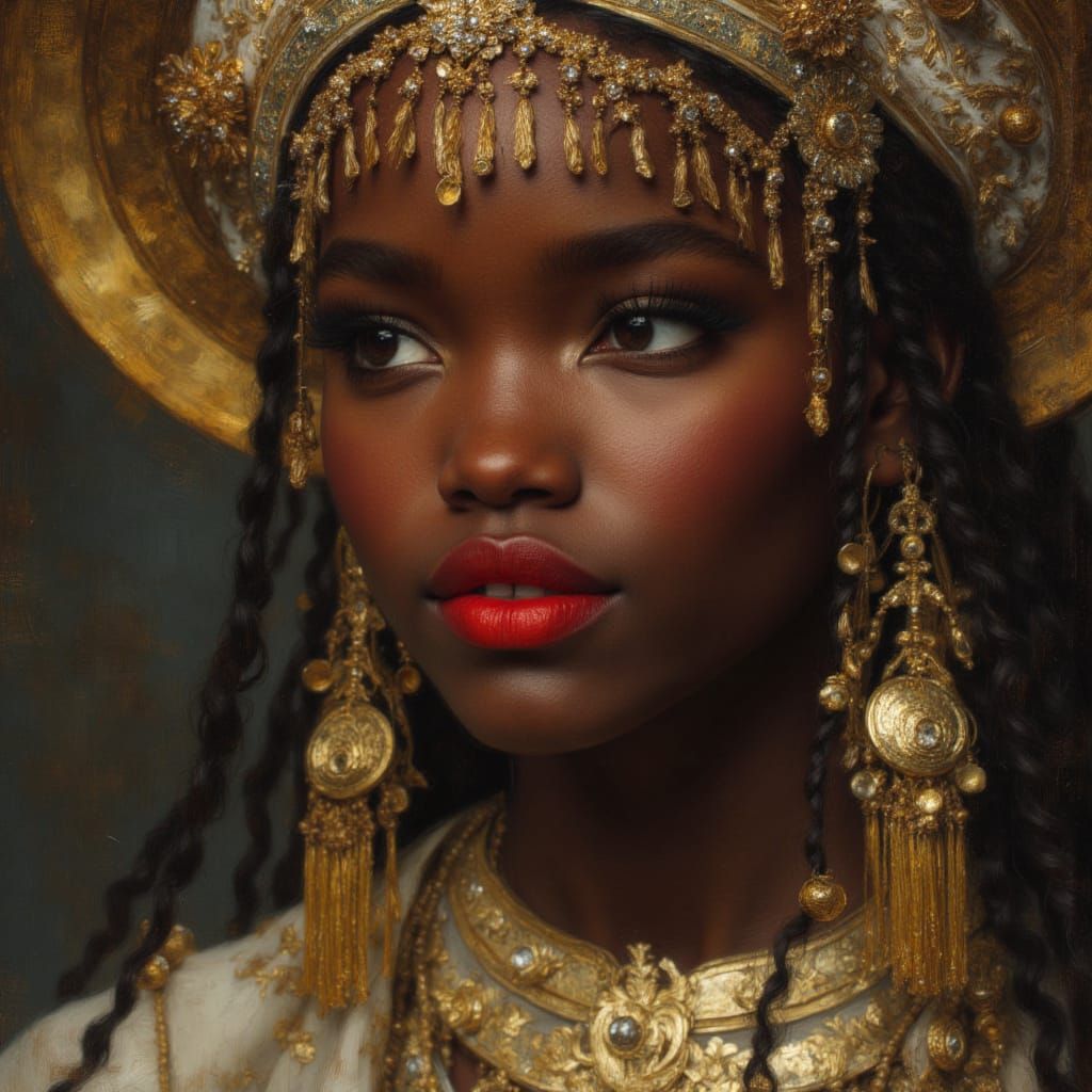 Elegant African Goddess Portrait in Oil Painting Style