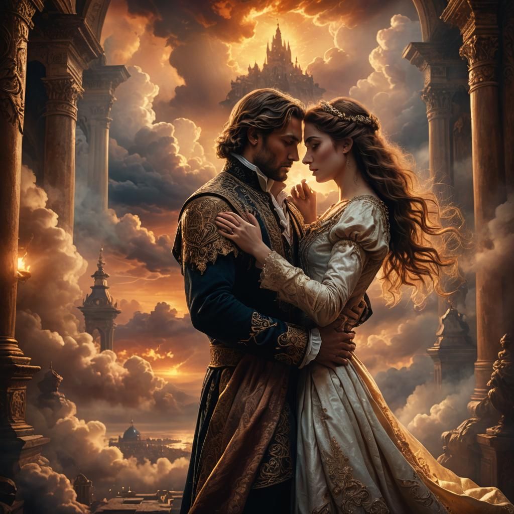 Romantic Embrace in Renaissance Style with Dramatic Lighting