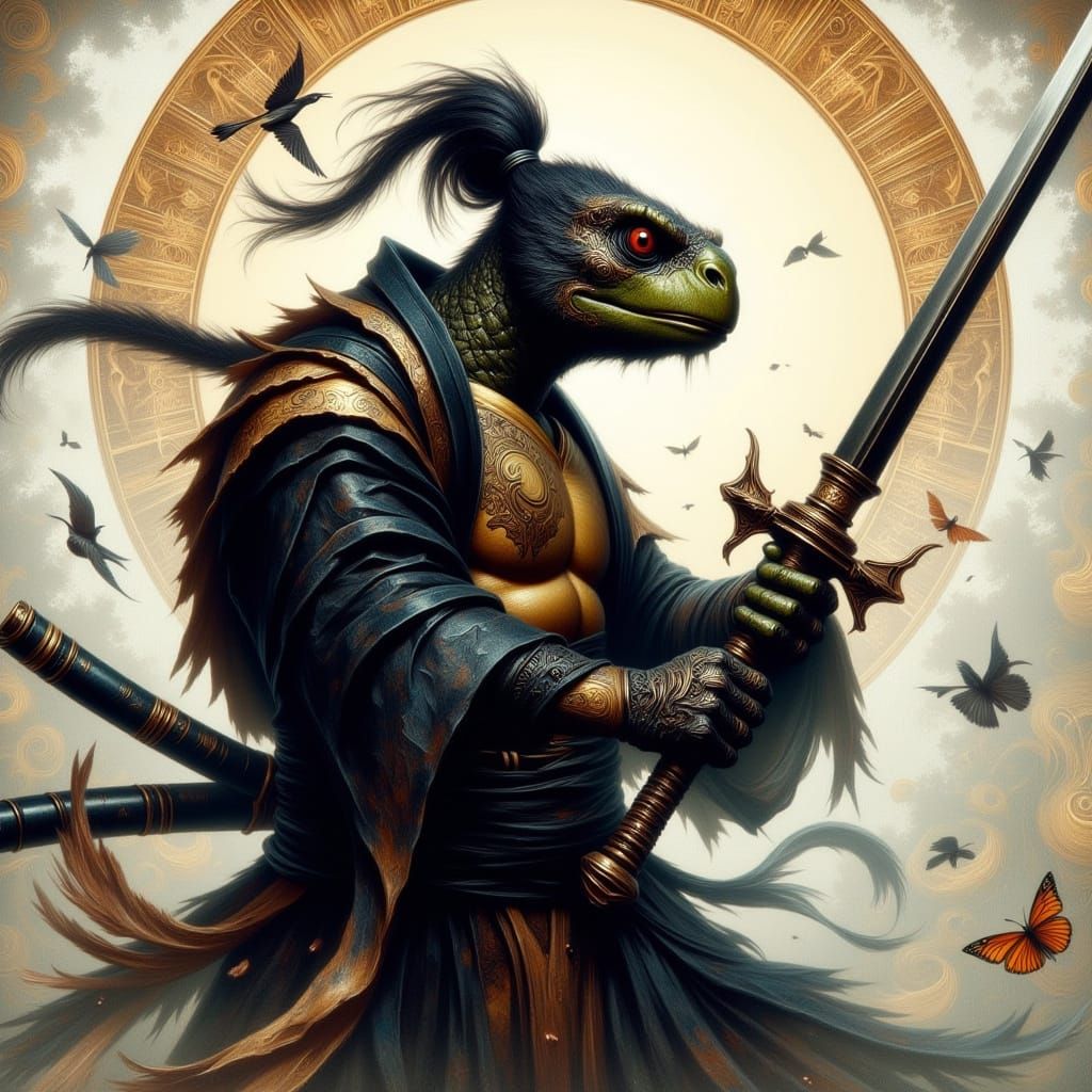 Turtle Samurai with Sword in Goth Style