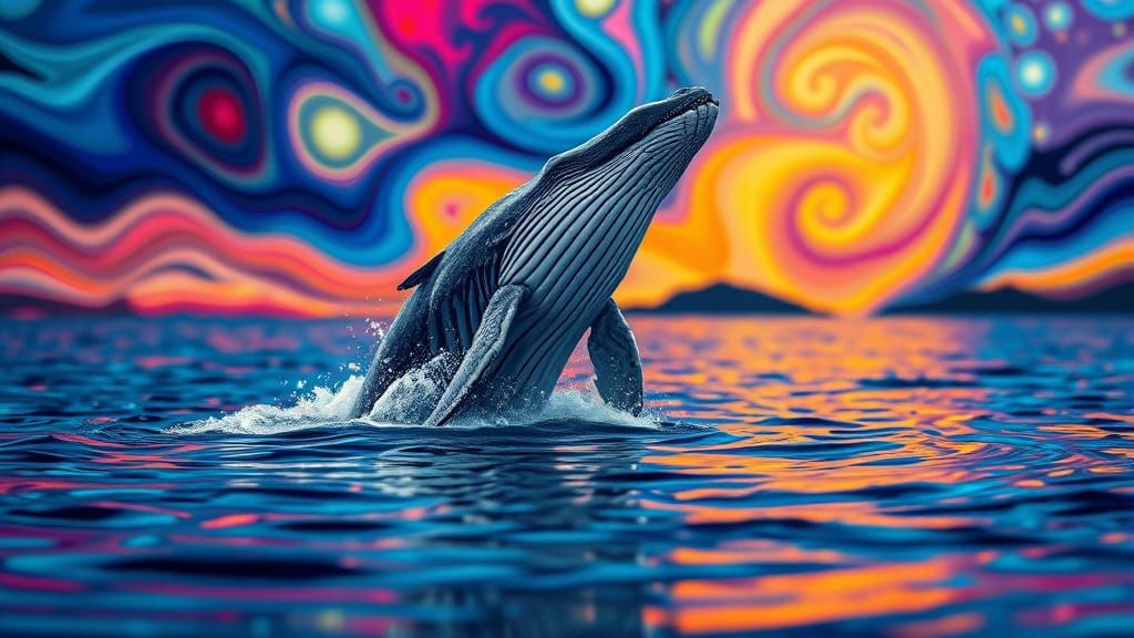Whale Ascending a Surreal Oceanic Dreamscape in Vibrant Oil ...