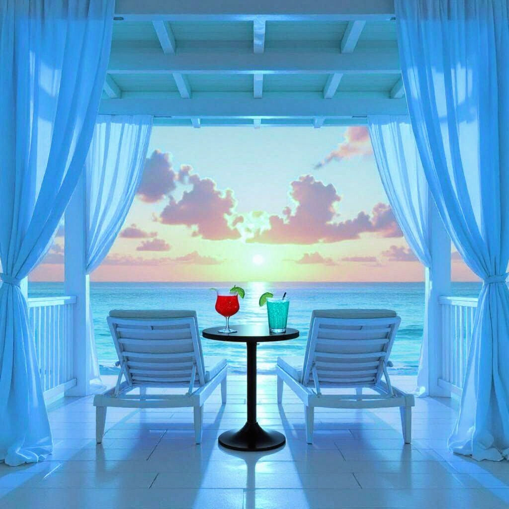 Serene Caribbean Beach Sunset in Golden Hour Light