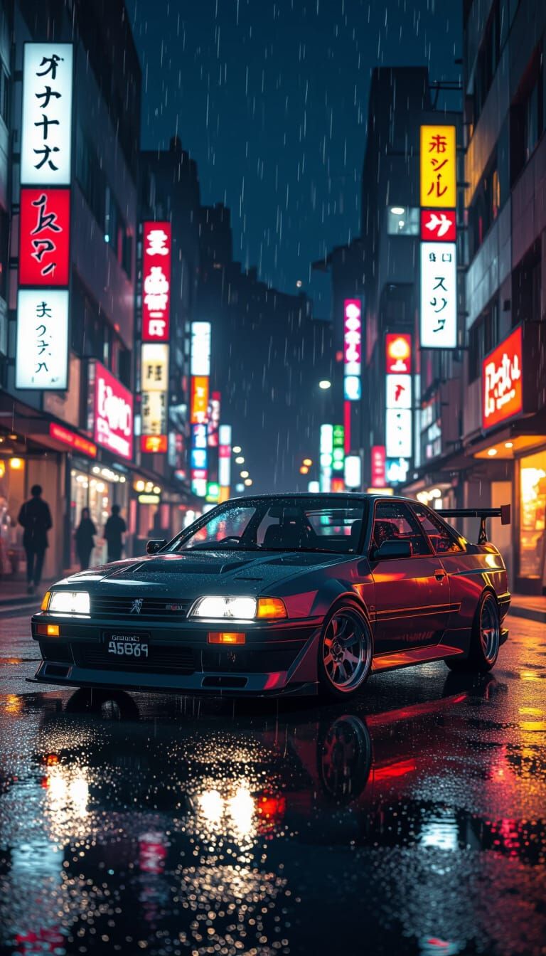 Tuned Peugeot 405 Mi16 in Cyberpunk Neon Night