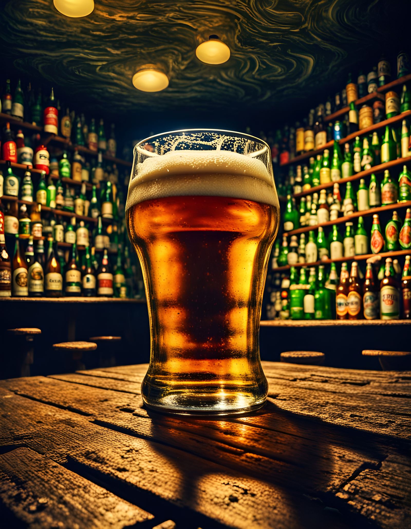 Psychedelic Surrealism: Pint of Beer at Night