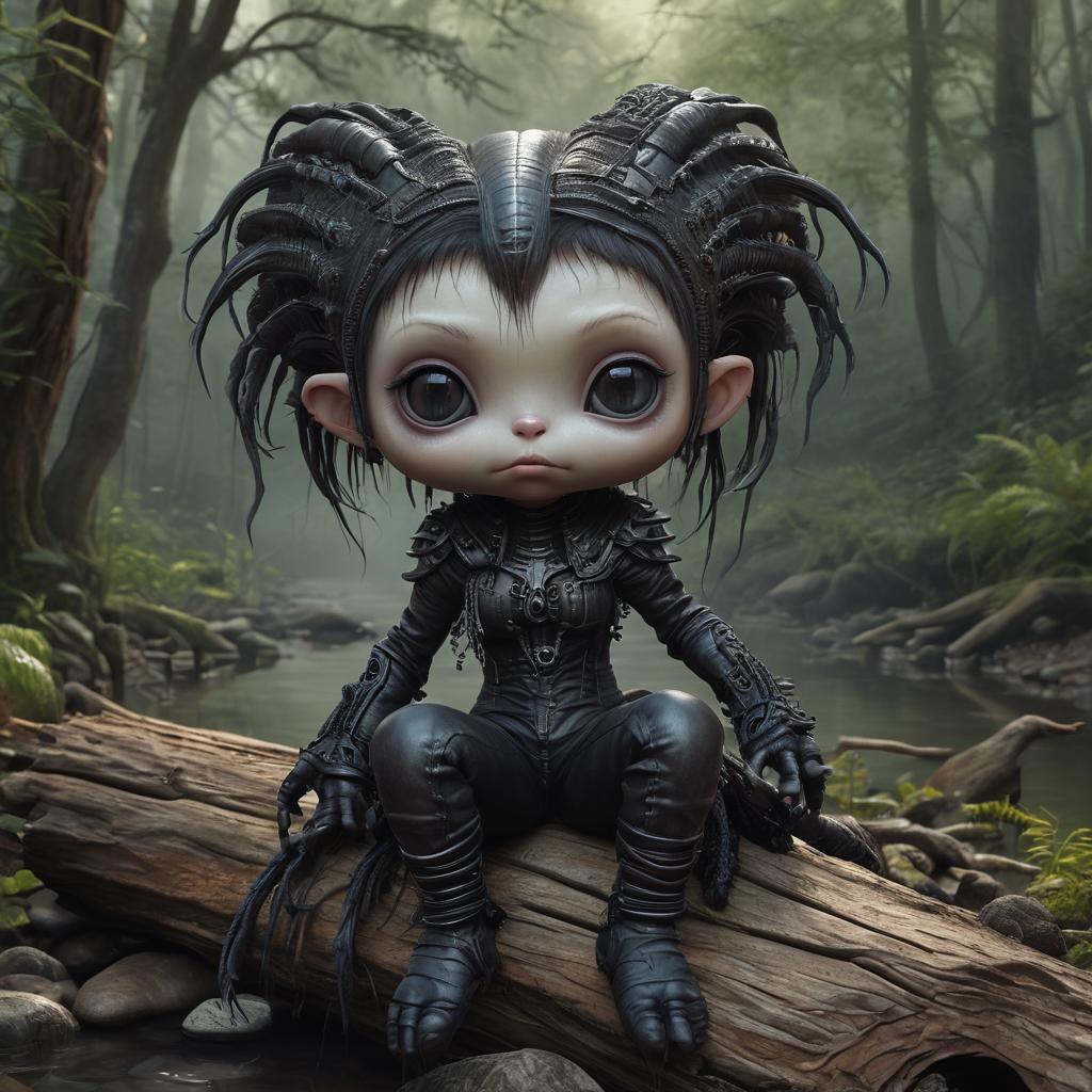 Whimsical Alien Creature in H.R. Giger Style