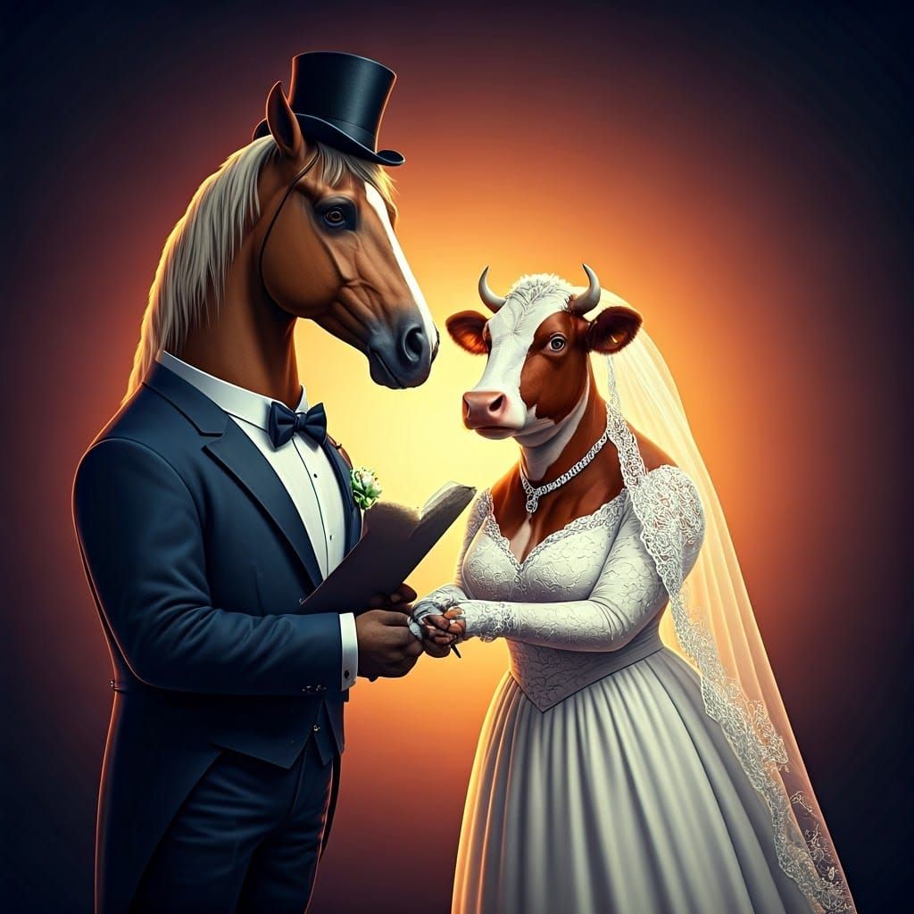 A Horse and Cow Wedding in 3D Style