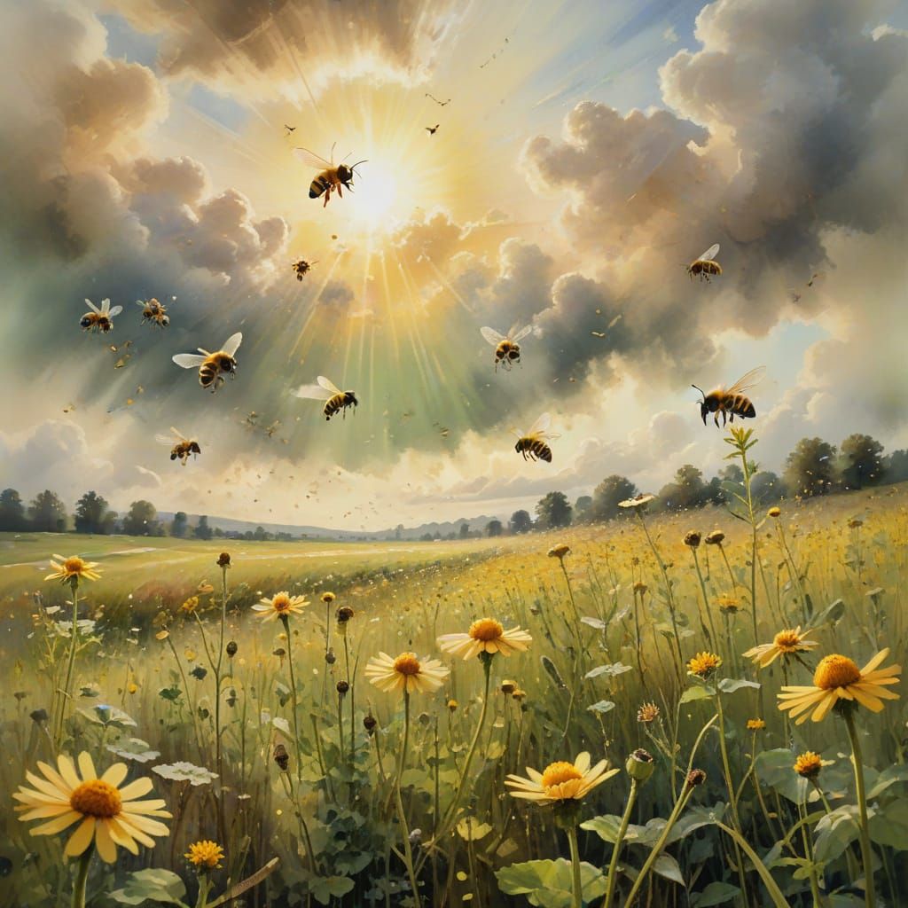 Peaceful Hive Scene in Serene Watercolor Style