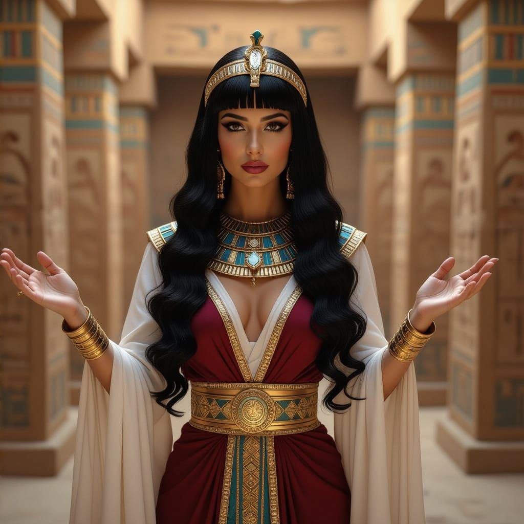 Egyptian Goddess Werethekau in Ancient Temple Regalia