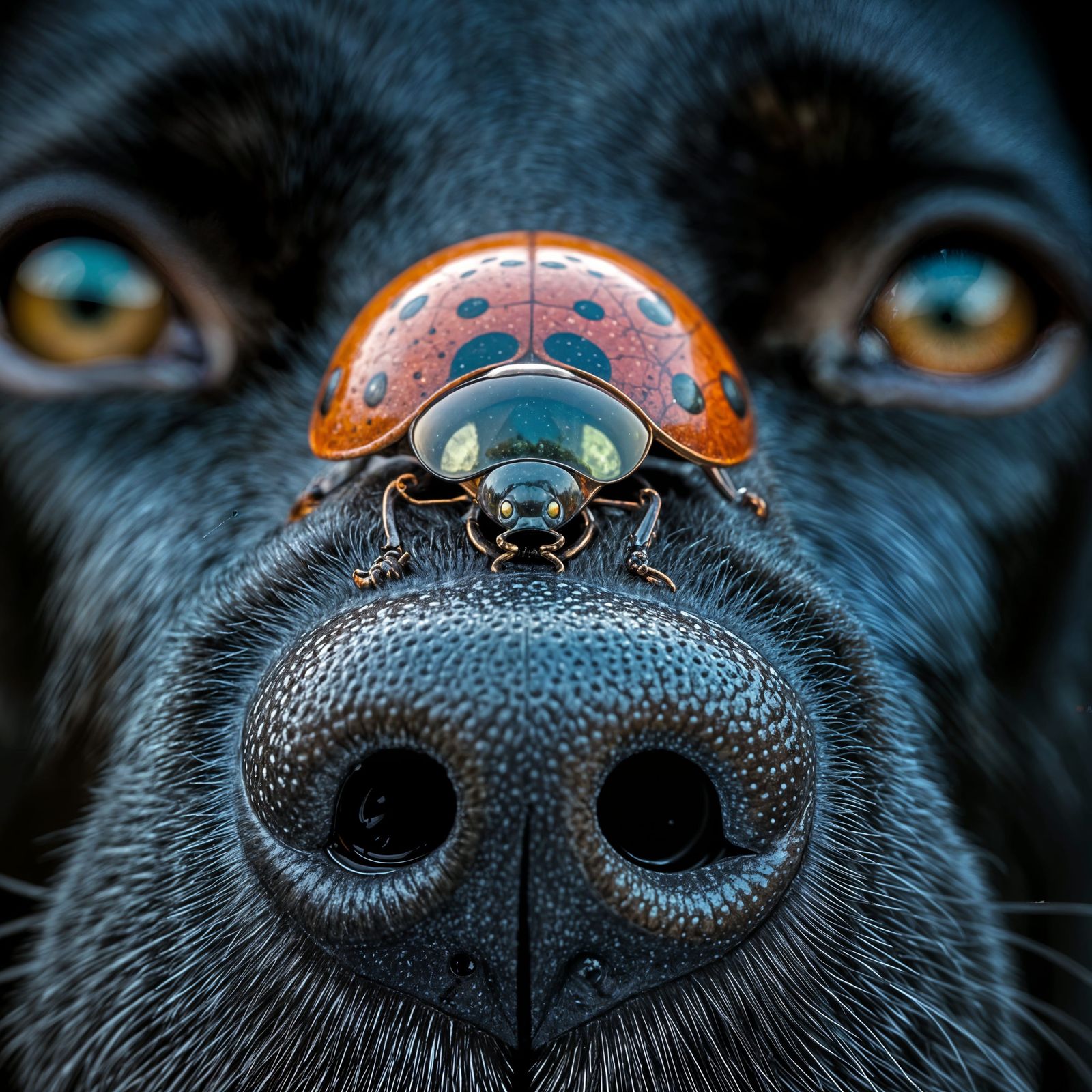 Ladybug Lands on Dog Nose: Macro Surrealism