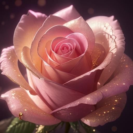 Luminous Pink Crystal Rose with Gold Wire