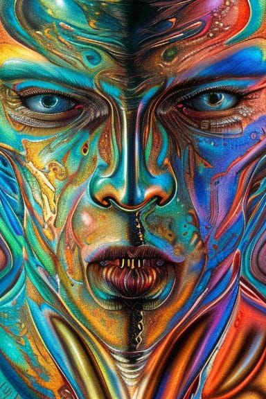 Psychedelic Chrome Portrait with Copper Patina