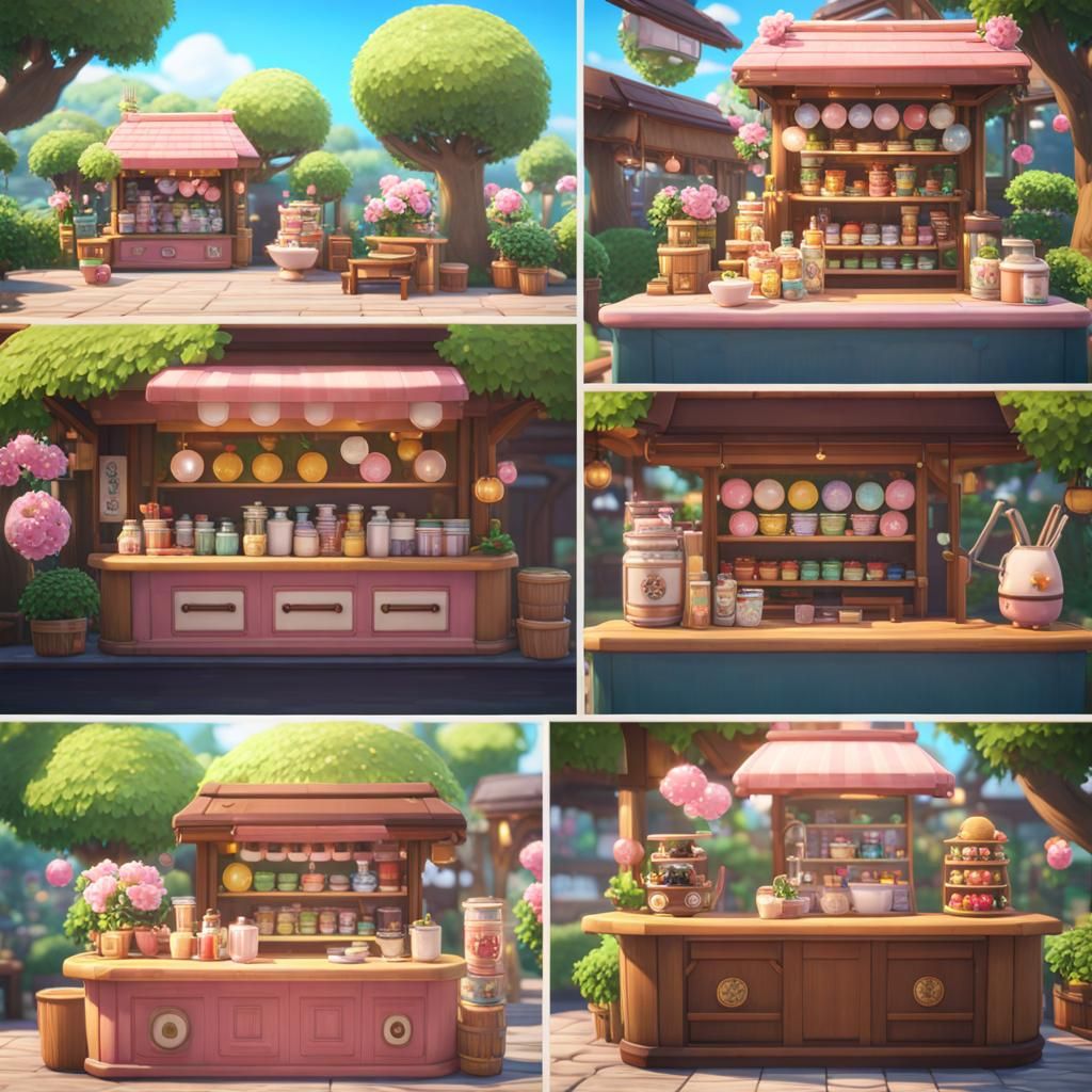 Cute Sakura Bubble Tea Shop in Anime Style
