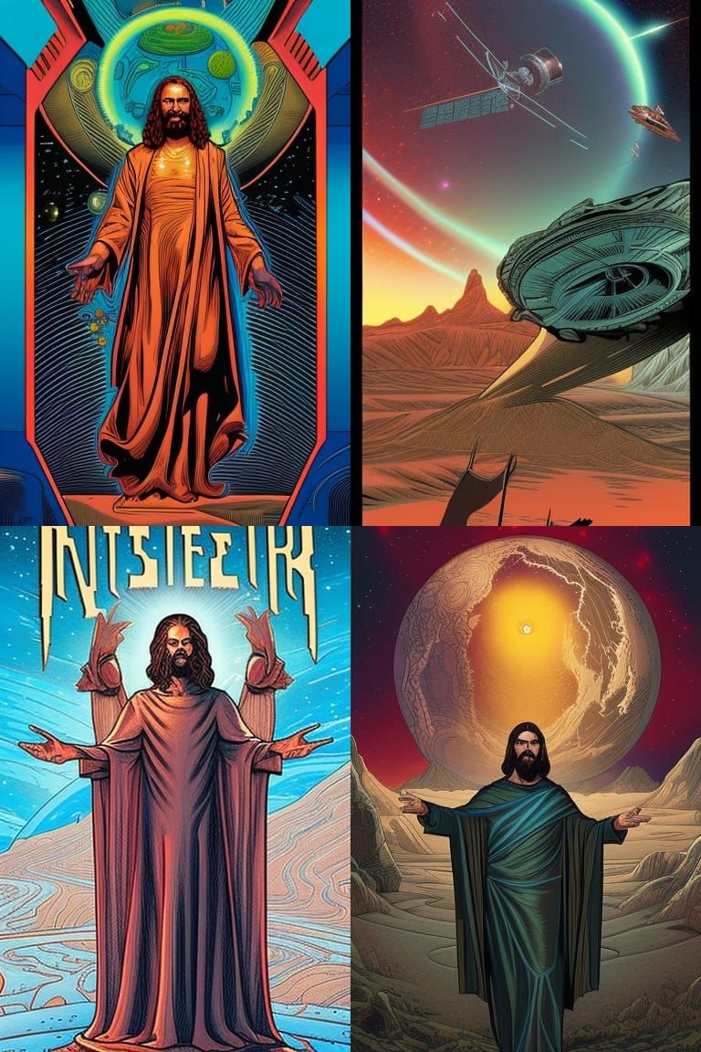 Interplanetary Jesus Mark Brooks and Dan Mumford, comic book art, religious propaganda, tract, science fiction