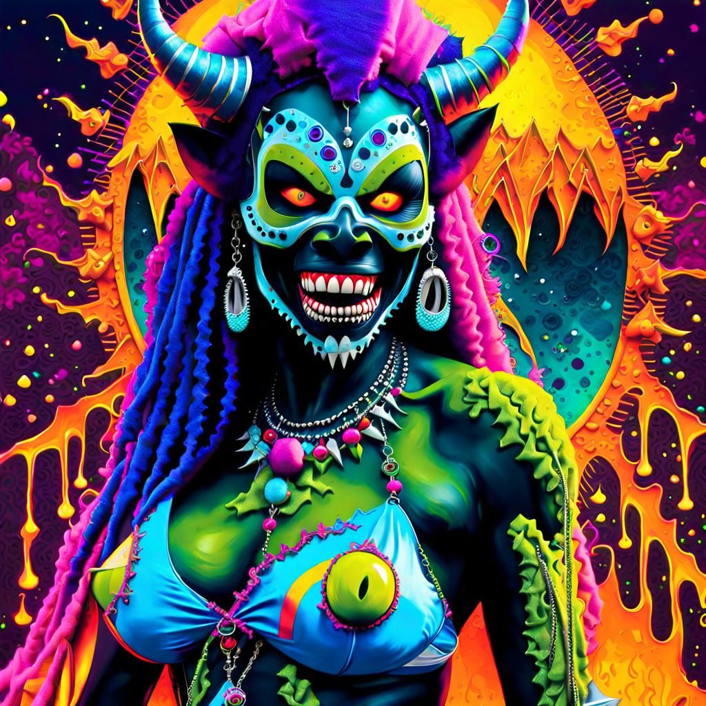 Psychedelic Voodoo Demon Portrait in Graffiti Style
