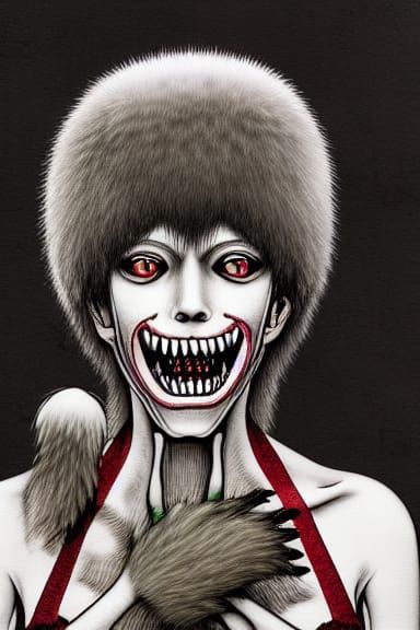 Creepy Anime Cat-Girl with Red Eyes in Dark Fantasy