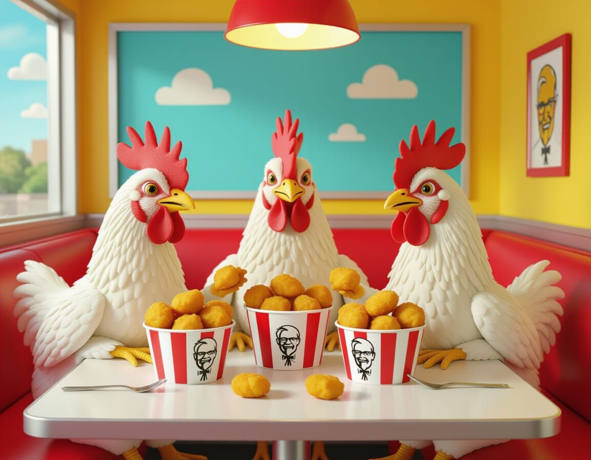 Surreal KFC Ad: Chickens Eating Chicken Nuggets